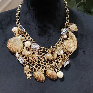 Traci Lynn Women's Art Jewelry Gold Rhinestone Lucite Bib Statement Necklace